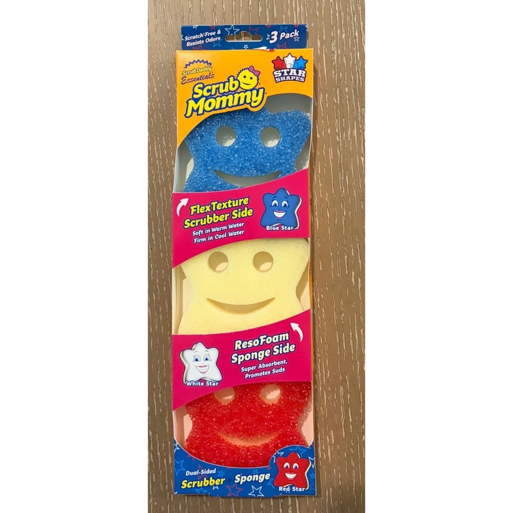 Scrub Mommy Star Shapes Red White Blue 3-Pack Dual-Sided Sponges New